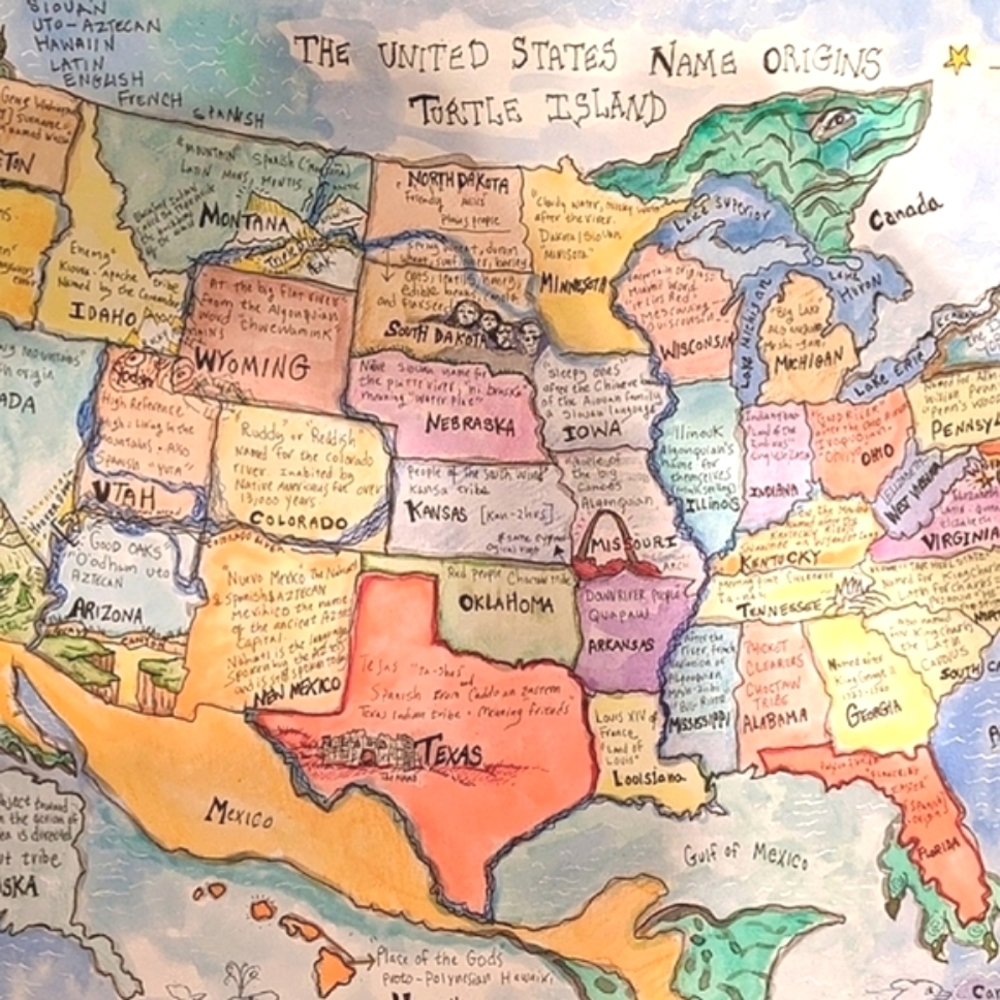 USA Handmade Map cartography painting watercolor pen & ink Earth Day - Picture 6 of 16